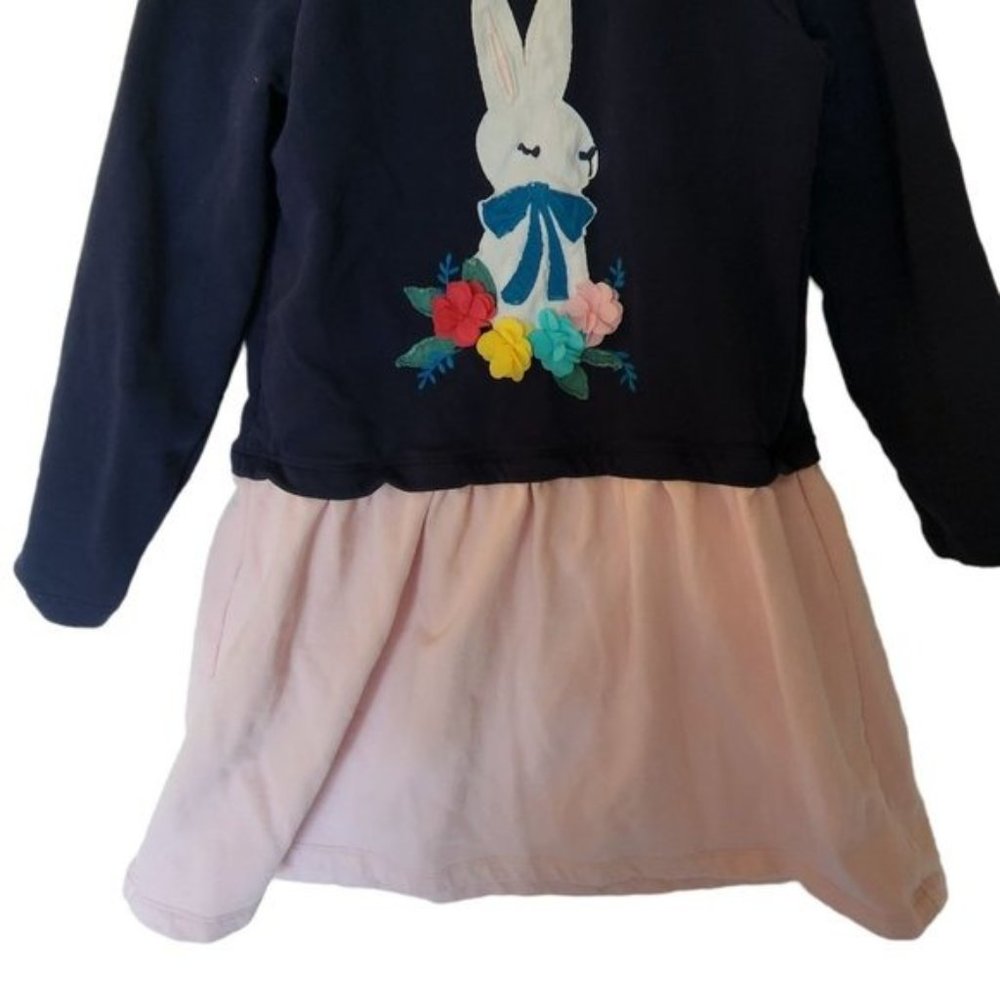 Hanna Andersson Bunny Sweatshirt Dress Applique Floral 130 8 Years Kids Girl - Picture 4 of 9
